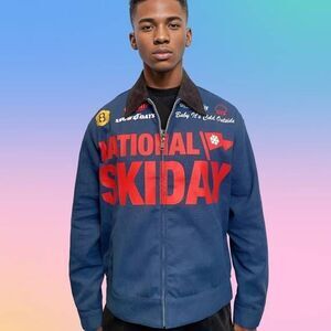 Snowday Denim Jean Bomber Race Jacket NWT XXL Unisex Streetwear Utility Outdoor